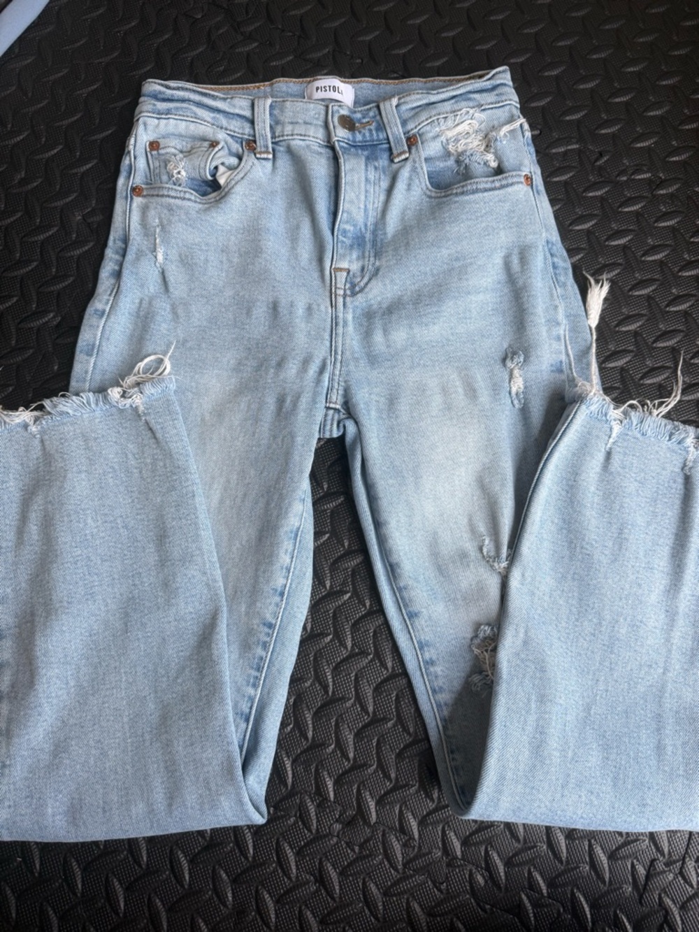 pistola Light Blue High-Rise Cropped Distressed Jeans - Picture 3 of 4